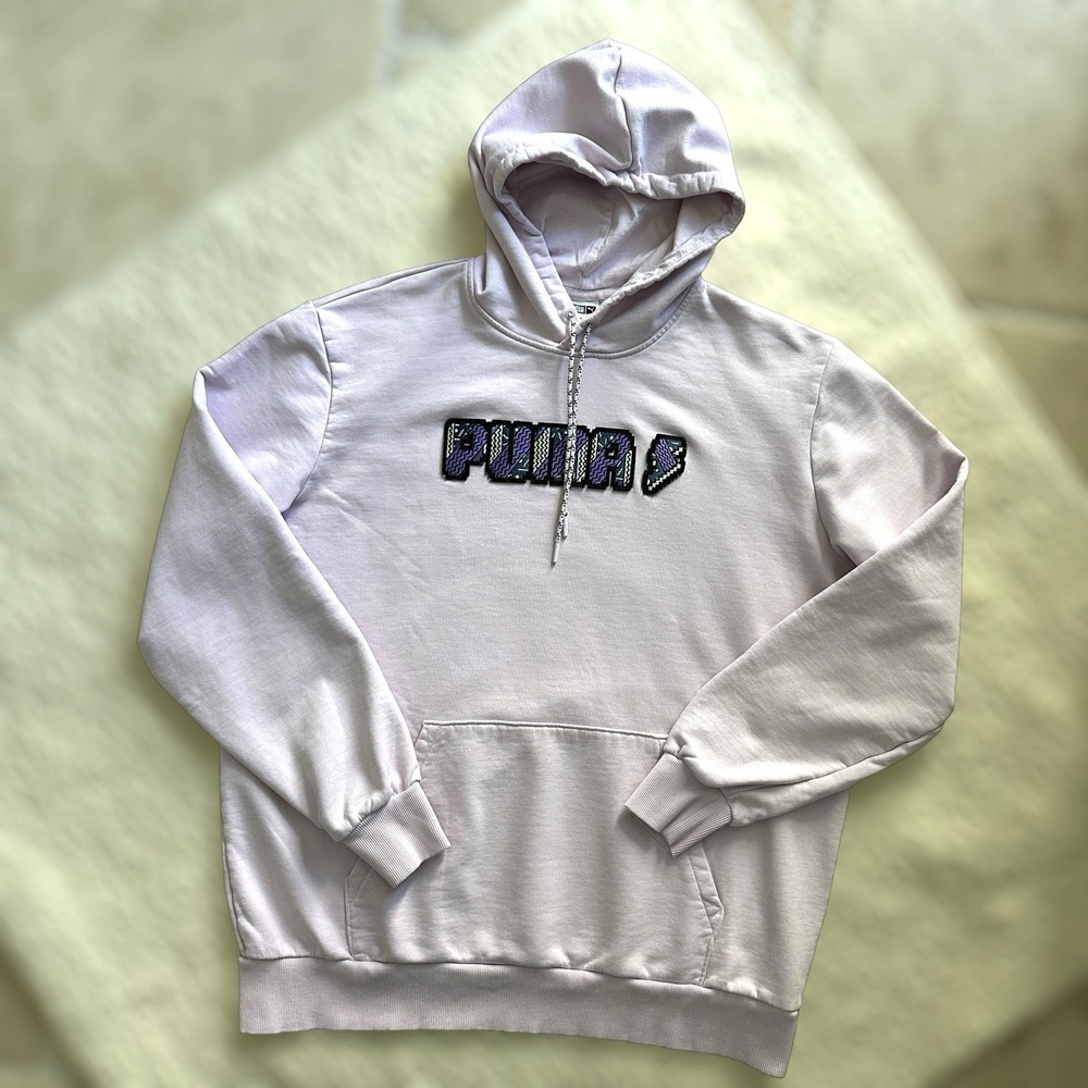 Puma Forever Better Pullover Hoodie Sweatshirt Men's XL Embroidery Logo Lavender
